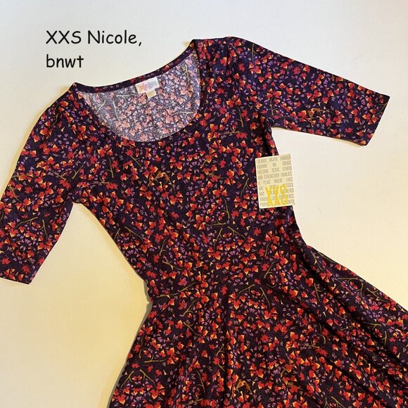 LuLaRoe Dresses & Skirts - XXS Lularoe Nicole dress, purple with red and yellow flowers